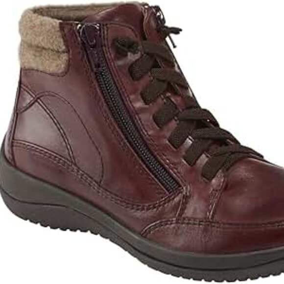 Burgundy Leather High-Top Ankle Boots- Size 7.5 - Picture 1 of 16